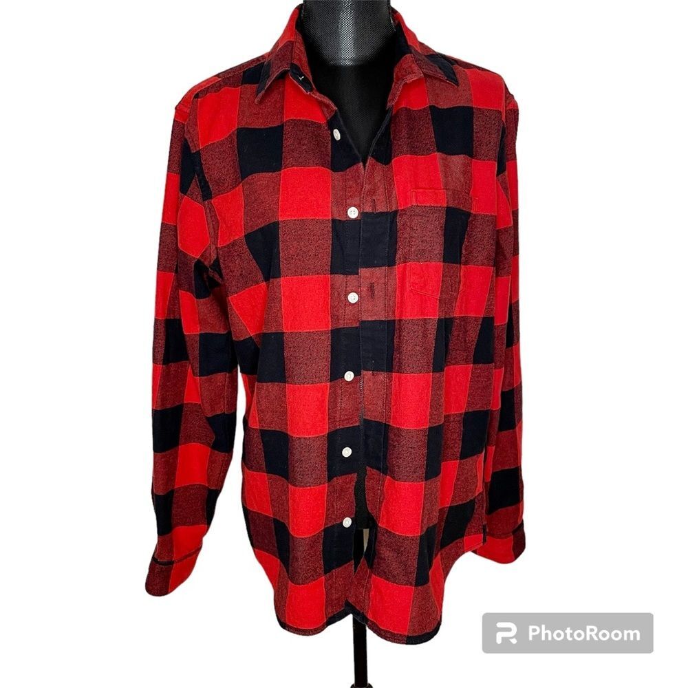 Gap Flannel Shirt Buffalo Plaid Organic Cotton Button Up Red Black Size Medium